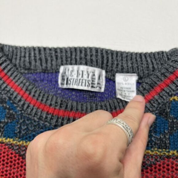 Vintage City Streets 3D 90s Multi Color Coogi Knit Cotton Sweater Size Large - Picture 3 of 4